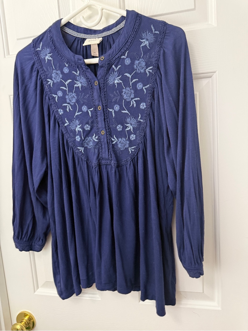 Women's Navy Embroidered Peasant Top - Brand: unknown